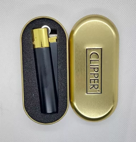 Clipper Metalico Dorado Brilloso / Estuche + Piedra De Regal