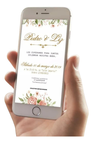 Invitacion Casamiento Boda Digital Rosas Flores Elegante