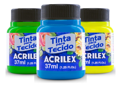 Kit 3 Tinta Fluorescente Para Tecido 37ml Acrilex