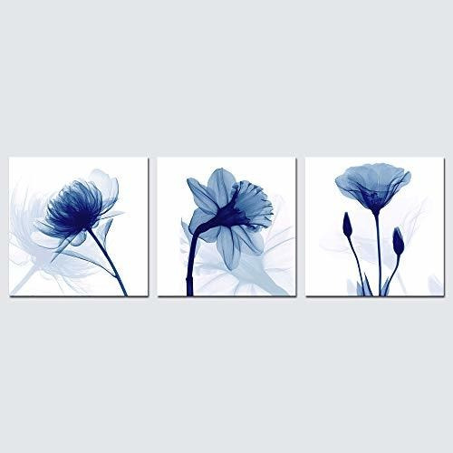 Flores Abstractas Azules 3 Paneles De La Lona De Arte D...