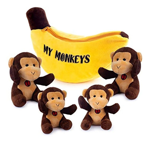 Peluche De Banana Con Cuatro Monos Incluidos (con Sonido)