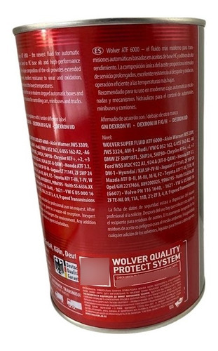 Aceite Lubricante Atf 6000 Wolver Vi Synthetic 1litro