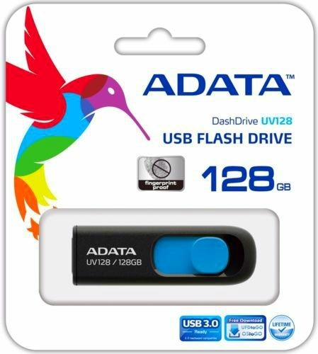 Memoria Usb Adata Uv128 128gb 3.2 Gen 1 Negro Y Azul Negro/azul