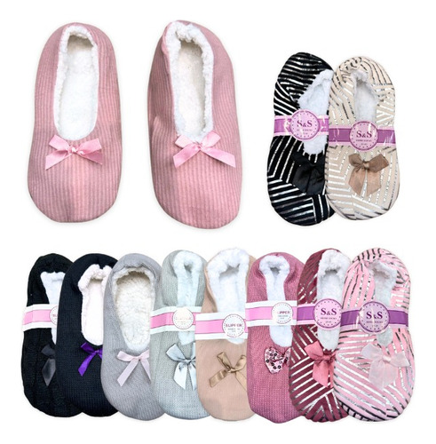 Pantufla Ballerina De Mujer Antideslizante Invierno Moño