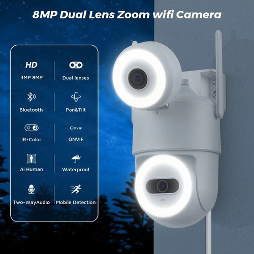 Cámara Ptz 4k 8mp Hd Wifi Para Exteriores, Lente Dual
