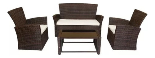 Juego De Jardin - Exterior- 3 Sillones + Mesa Simil Rattan Estructura Marrón