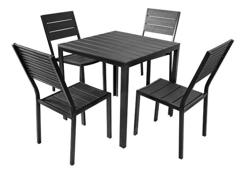 Combo Mesa Cuadrada Y 4 Sillas Para Exterior Negro