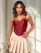 Comprar Corselet Cropped Top Celine Acetinado Com Renda