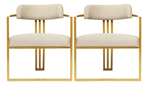 Kit 02 Poltronas Oregon Linho Bege Estrutura Dourado Bege Base Dourado