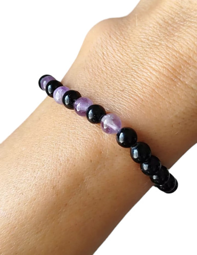 Pulsera Esferas Obsidiana Y Amatista Corao