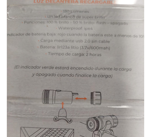 Imagen 3 de 3 de Lus Bicicleta Delantera Van Halen 130 Lumen