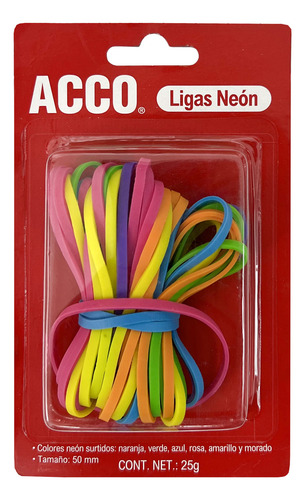 Blister De Ligas Acco 50 Mm X 3 Mm, Color Neon-25 Gramos Color Colores Neon