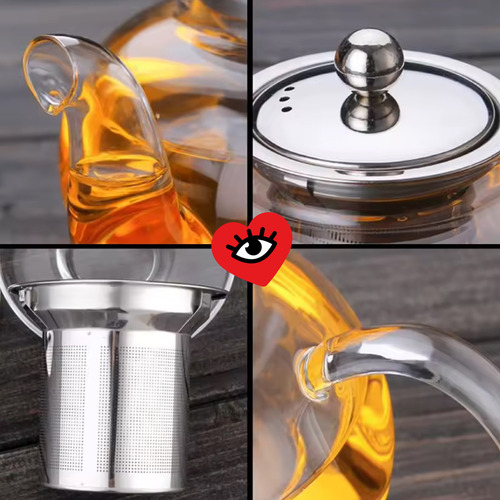 Tetera Vidrio 800ml Con Infusor Acero Inoxidable Tapa Veoquiero