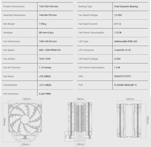 Imagen 10 de 10 de Cooler Cpu Deepcool As500 Plus Argb 2 Coolers 140mm !!