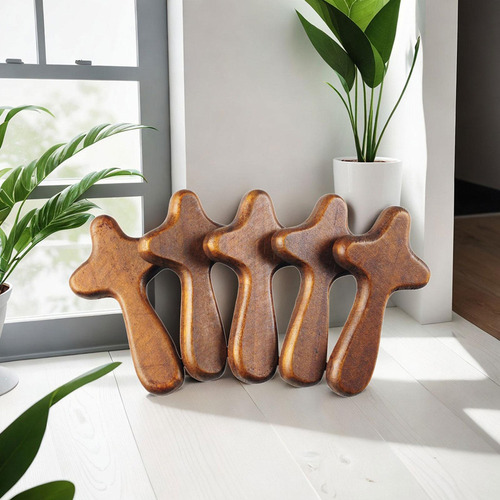 Ll 5x Adorno Pequeño Con Forma Cruz Madera Pino Con Forma