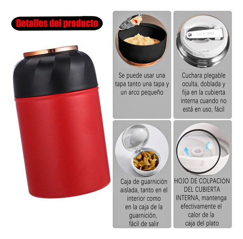 Termo Portatil Comida Caliente Fría Sopa Acero Inox. 500ml Rojo