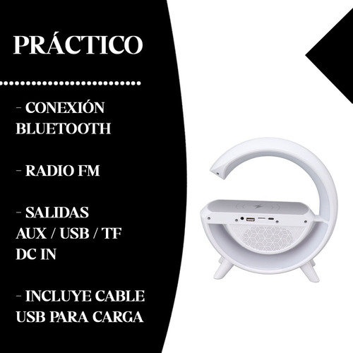 Velador Led Cargador Inalambrico Celular Parlante Bluetooth Blanco -