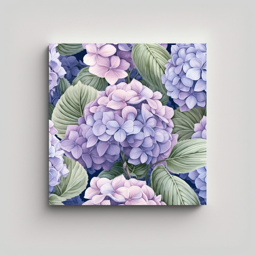 Cuadro De Hortensias 50x50cm Bastidor Madera Flores