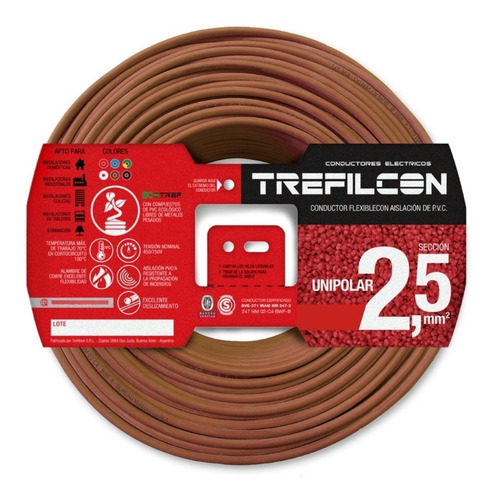 Cable Unipolar 2.5mm Normalizado Marron 100% Cobre X 50 Mts