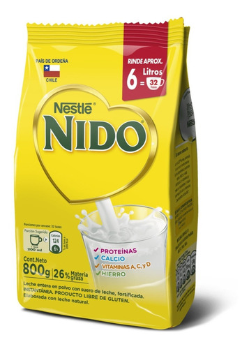 Leche En Polvo Nido® Entera Bolsa 800g Sabor Natural