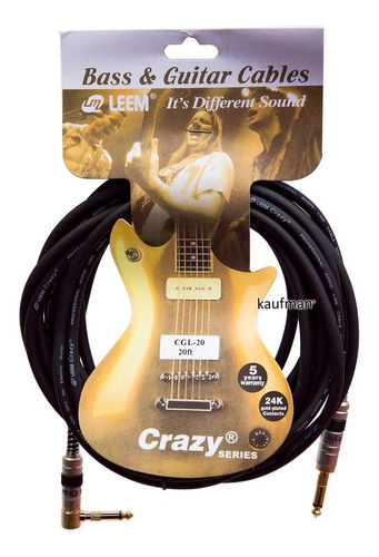 Cable Guitarra Bajo Plugs Chapados En Oro Marca Leem 6 Metro