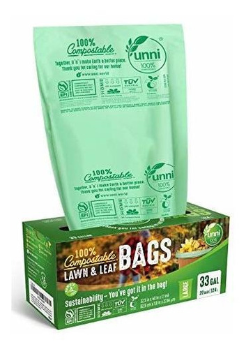Unni Astm6400 Certified 100% Compostable Bags, 30-33 Gallon,