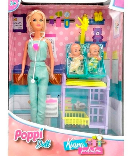 Imagen 3 de 5 de Muñeca Kiara Pediatra 2 Bebes Con Accesorios Juguetes Nenas