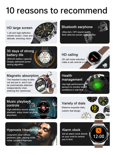 Reloj Inteligente Con Auriculares Tws, 2 En 1, Ronda De Fitness Rastreador Bluetooth Respuesta/hacer Llamadas Mp3 Música De 1.28 Pulgadas, Visualizaci