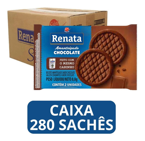 Biscoito Amanteigado Chocolate Renata Caixa Com 280 Sachês