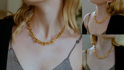 Collar Acero Estilo Tiffani Dorado Y Plateado