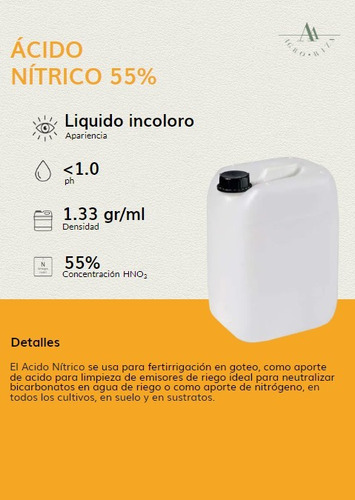 Acido Nitrico Al 55% Hidroponia 5 Litros