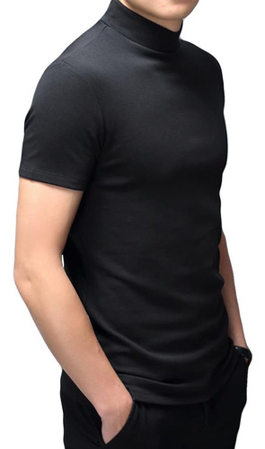 Camiseta Basica Manga Corta Para Hombre Cuello Alto Liso
