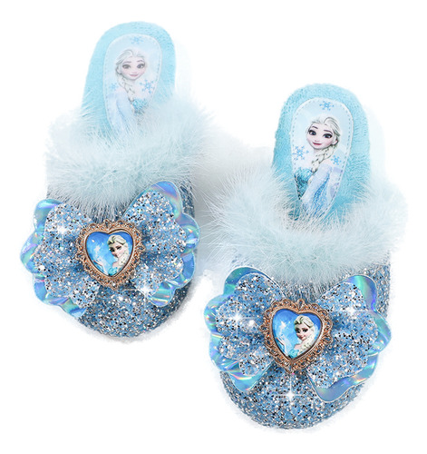 Moño De Tacón Plano Princess Elsa Home, Zapatilla Cálida De