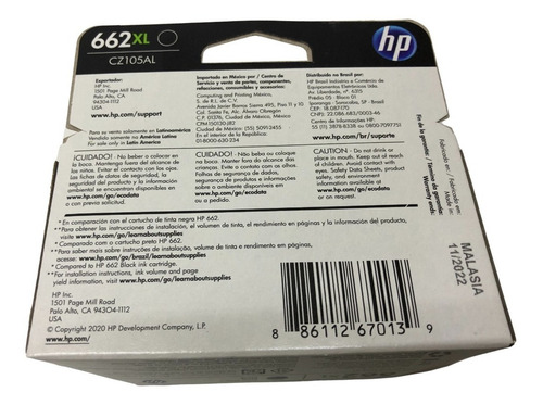 Cartucho Hp 662 Xl Alto Rendimiento