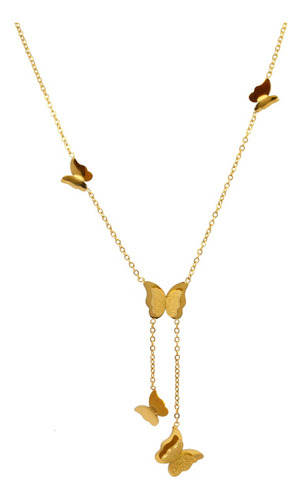 Collar De Mujer Dorado Con 5 Mariposas Doradas 