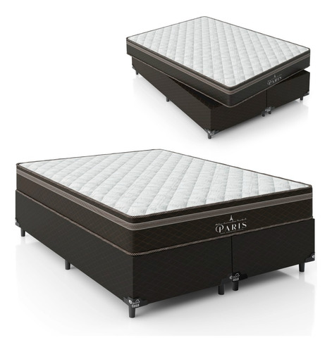 Cama Box Queen Bipartido + Paris Molas Ensacadas - Marrom