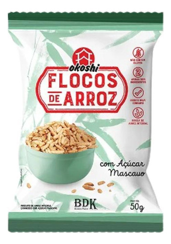 Kit 3x: Flocos De Arroz Integral Açúcar Mascavo Okoshi 50g