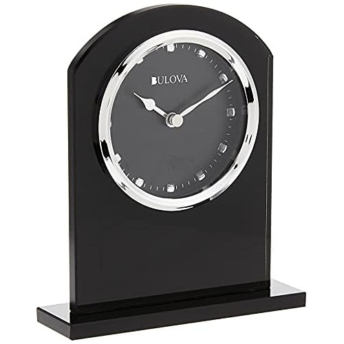 B5010 Reloj De Escritorio De Cristal De Ébano, Negro