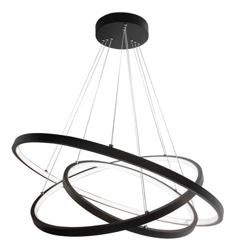 Lustre Arcos Pendente Ring 3 Aros  Led 105w 3000k - Preto  