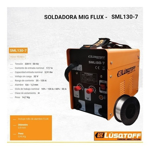 Imagen 6 de 8 de Soldadora Lusqtoff Sml130- Mig Flux 120 Amp + Rollo Alambre
