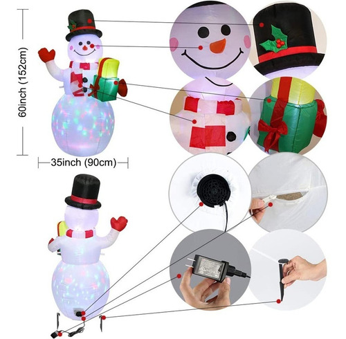 Mono De Nieve Inflable Muñecos Navideños Con Luz Led Ninos
