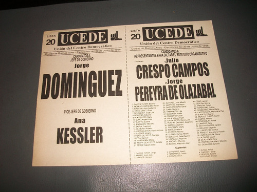 Ucede . Boleta Electoral 30/6/1996 .