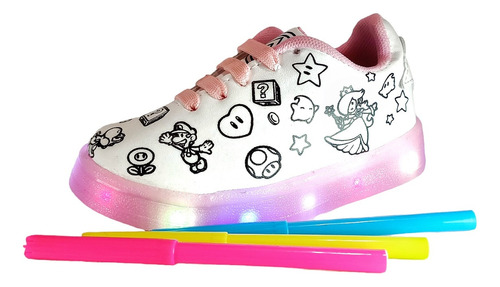 Tenis Princesa Peach Para Colorear Luz Led 13 Al 21