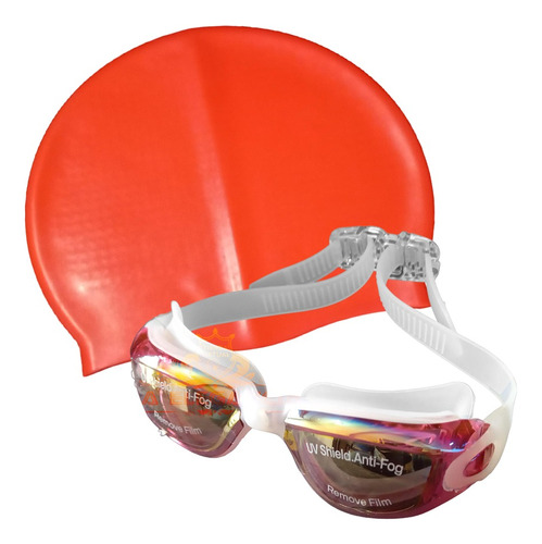 Kit Gafas Natacion Espejo + Gorro Tapaoido Estuche Piscina