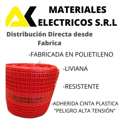 Malla Advertencia Subterránea Roja Electricidad 30cm X100mts