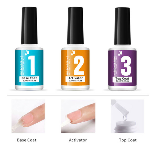 . Kit De Unhas Com Pó Para Imersão: Cola, Base E Acabamento
