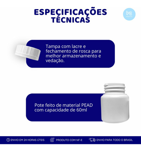 Potes 60ml Para Remédios Com Tampa Lacre - 25 Unidades