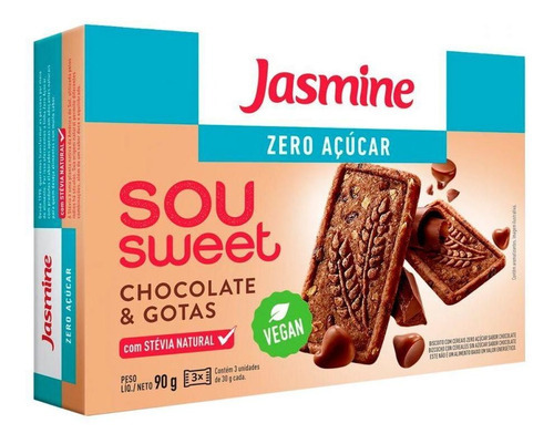 Kit 6 Biscoito Cereais Chocolate Zero Açúcar Jasmine 90g