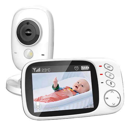 Cámara Con Monitor Para Bebes Portátil Imagen Y Audio - Ps Blanco