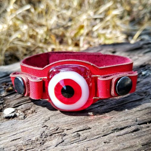 Imagen 4 de 7 de Pulsera Ojito Turco Vidrio Y Cuero